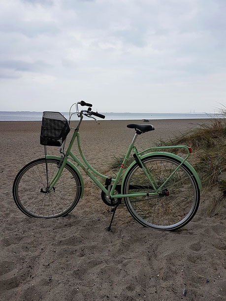 Mit dem Fahrrad an dem Strand von Amager