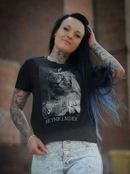Damen Shirt aus Erfurt schwarz mit Katzen Königin Queen - limitierte T Shirts aus Deutschland