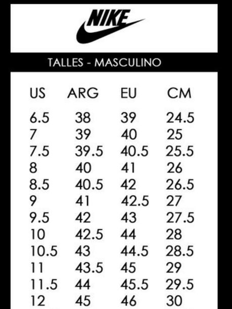 LA TABLA DE TALLES DE NIKE ES LA MISMA PARA PUMA.