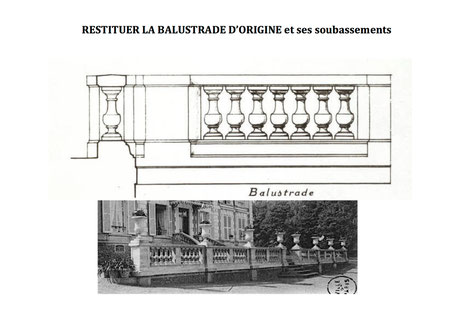 Balustrade avec soubassement en rocaille (idem façades des communs)