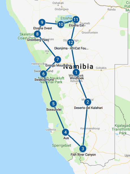 Namibia: Mappa del tour.