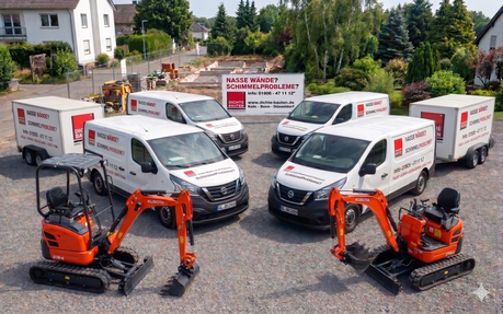 Fuhrpark und Bagger von AABTEC für Kellerabdichtung und Bautenschutz auf Baustelle