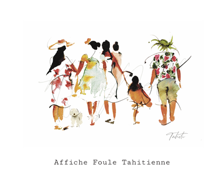 Affiche aquarelle Tahitienne Foule  Aquanell