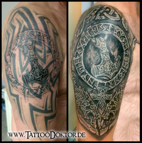 Tattoo Rostock, Tattoo Thorhammer Runen, TattooRitual, Tattoo CoverUp, Tattostudio Rostock