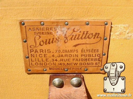 Etiquette Lozine wardrobe malle Louis Vuitton : Asnières sur seine Louis VUITTON Paris - 70 champs élysées Nice - 4 jardin public Lille - 34 rue Faidherbe London -149 new bond st Modele déposé