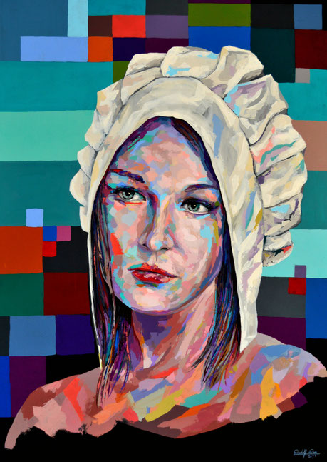 Expressives Gemälde einer Frau mit Haube.
