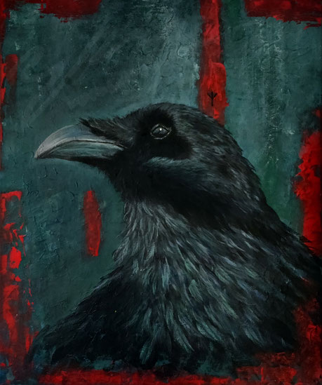 raven, black bird, crow, painting, painted, acryl, acryl color, art, artwork, artist, animal, wildlifeart