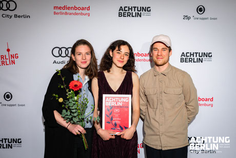 (left to right) Mandy Peterat (scenography), Emma Floßmann (main actress), Adam Graf (director of photography)