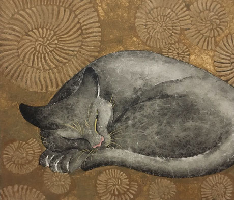 「4億5000万年のまどろみ」和紙 墨 金泥 岩絵の具 膠 金箔　F6