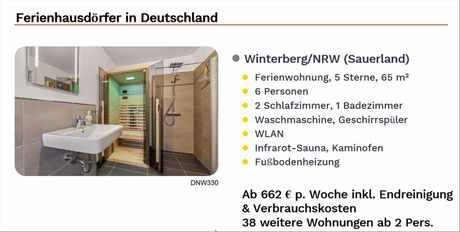 Winterberg Sauerland, Feienwohnungen, Sauna,ab 662.- € /Wo. buchen...
