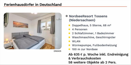 NordseeResort Tossens, ****-5 Sterne Haus ,4 Pers. ab 635 € p.Wo. buchen...res