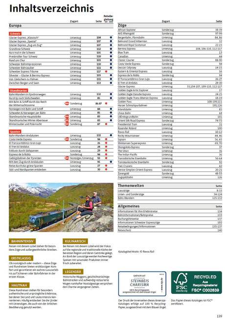 Alle Bahn-Erlebnisreisen Inhaltsverzeichnis