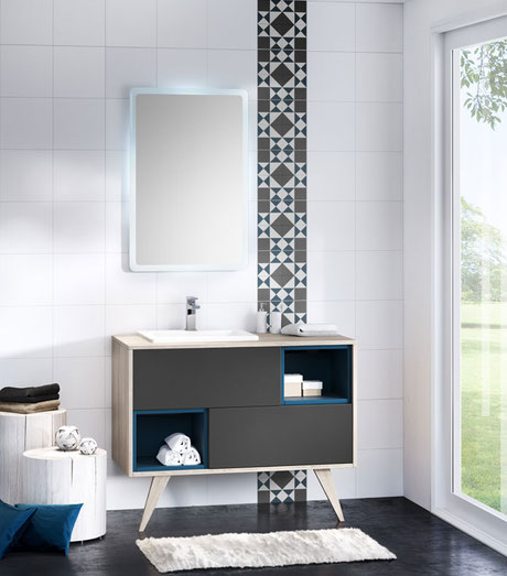 Delalande meuble avec vasque encastrée et miroir led