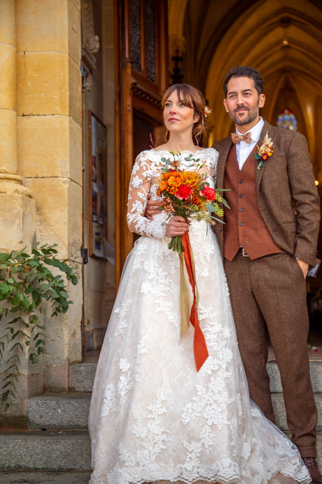 photo mariage Houlgate photographe Normandie mariée robe Pronuptia bouquet fleurs mariage haut de gamme élégant romantique bohème chic