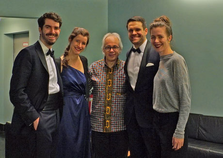 The Aris Quartett and Lukas Ligeti after the world premiere in Stuttgart. (picture Elke Walter)