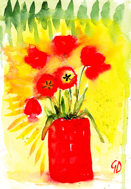 Tulpen in der roten Vase, A5, 100€