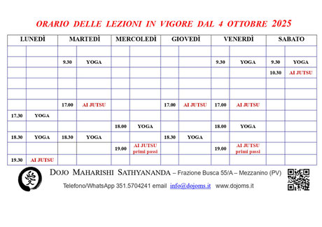 ORARIO DELLE LEZIONI IN VIGORE A PARTIRE DAL 4 OTTOBRE 2025