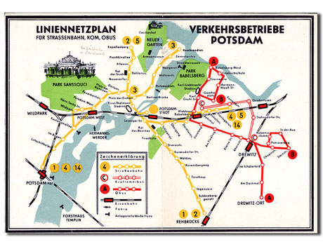 Netzplan Straßenbahn Potsdam 1964