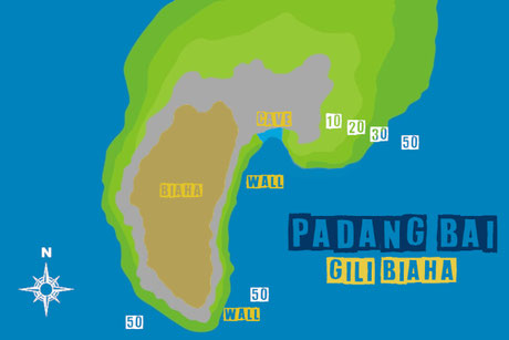 Gili Biaha dive site map in Padang Bay from Nusa Penida