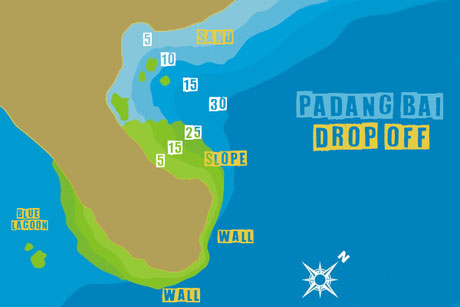 Padang Bai, Drop Off diving site map