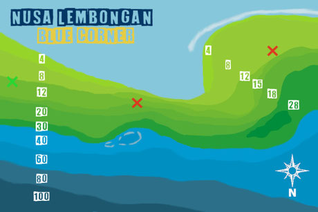 Nusa Lembongan Blue Corner dive site map description