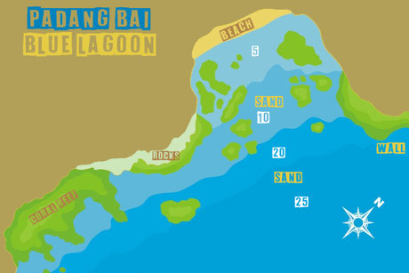 Blue lagoon, Padang bai, Bali diving site map description