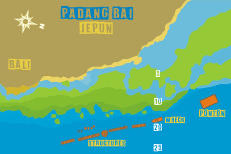 Jepun, Padang Bai diving site map