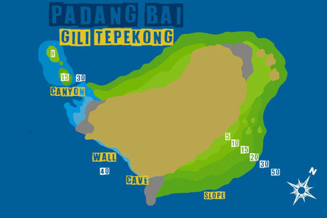 Gili Tepekong dive site map in Padang Bai from Nusa Penida