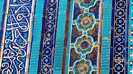 Foto Karagiannakis; Fliesen und Schriftmuster aus Shahi-Zinda, Samarkand/Usbekistan