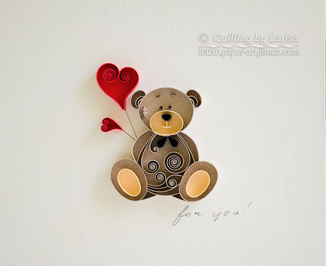quilling , quilling paper, paper art, art, love, bear, love bear, love, for her, etsy, larissa zasadna, design, love heart, hearts, quilling art, quilling paper art