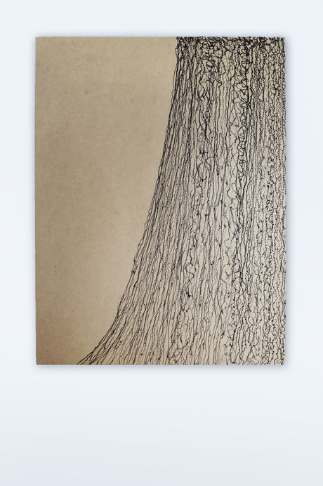 curtain, silicone drawing black on MDF nature, 50 x 70 cm , 2022