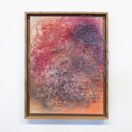 decay, o.T. (1903), silicon weaving layered in different colours on lackpainting, 45 x 35 x 10 cm, 2024