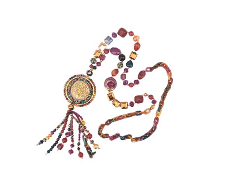 Lange BOHO-Kette aus Glas, Keramik, Metall, mit einem Lebensbaum-Anhänger € 39,00