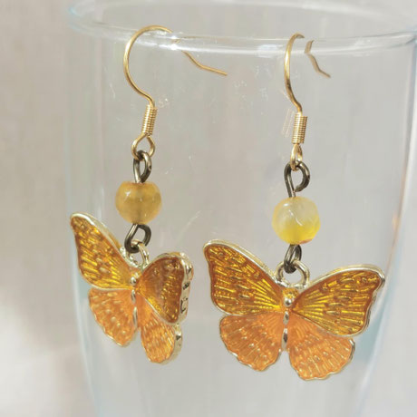 Boucles d'oreilles papillon orange et agates faites main l' Arche de Jessica