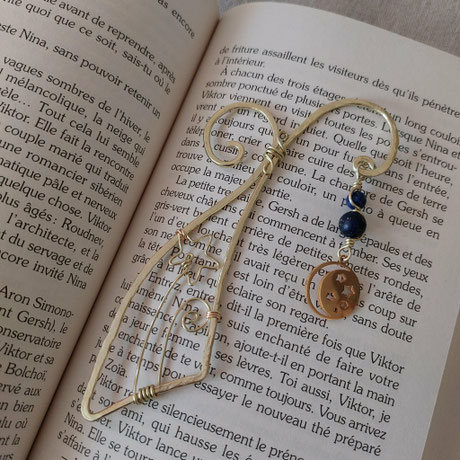 Marque-page doré lune et étoiles lapis lazuli fait main l' Arche de Jessica