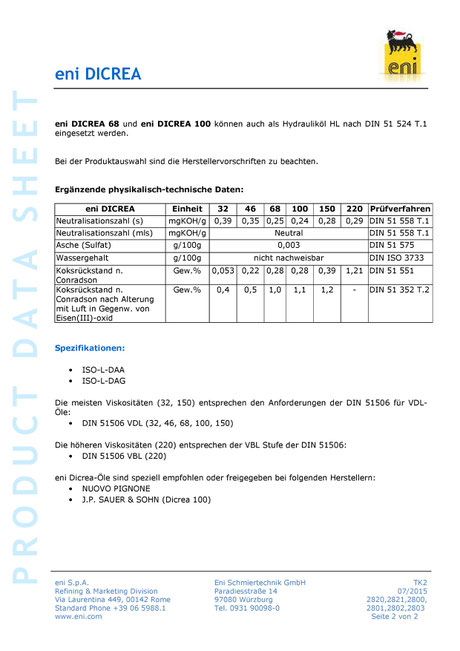 Bild: Produktdatenblatt eni / agip Dicrea 32-220 Datenblatt seite2