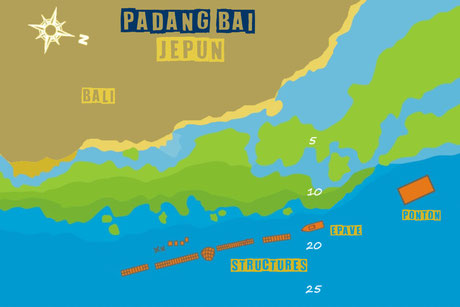 carte du site de Jepun à Padang Bai, Bali