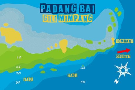 Carte du site de plongée de Gili Mimpang à Padang Bai, Bali.