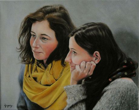 Deux étudiantes (Camille et Léa) - Two Students (Camille and Léa) (HST - OOC 2025 40X50 cm) Price on request