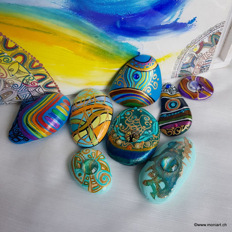 Painted rocks Steine bemalt bunt muster filigran