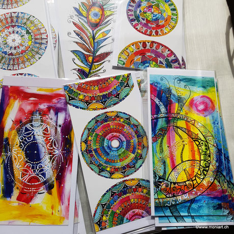 Kunst Mandala Aquarell Karten  Farben bunt