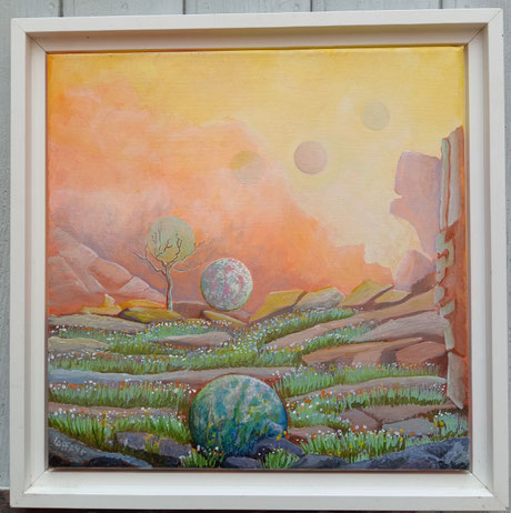 Série Nouvelle Terre."Evolution 2".Acryllique sur toile. 40 X 40 cm. Encadrement caisse américaine. 230€.