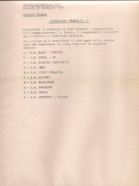 Foto courtesy: Archivio TLS, comunicato stampa Az.soggiorno con ordine di partenza delle ammiraglie in corsa.