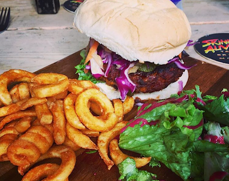 burger at two wolves kitchen