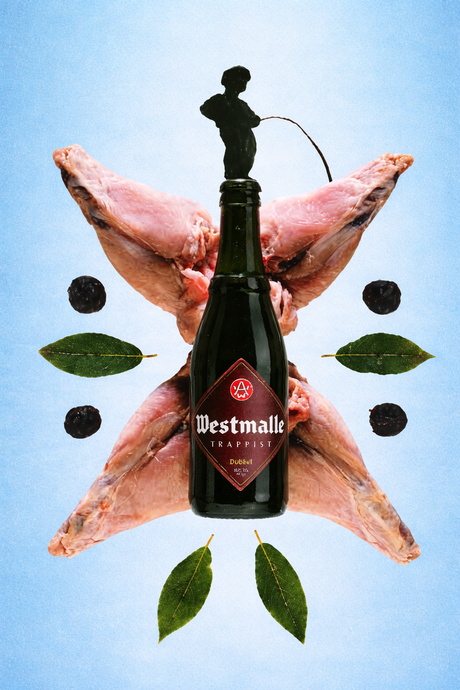 Flasche Westmalle mit Hähnchenkeulen