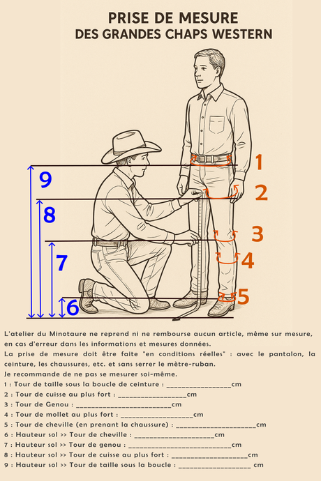 PRENDRE MESURE GRANDES CHAPS WESTERN EN CUIR SUR MESURE 