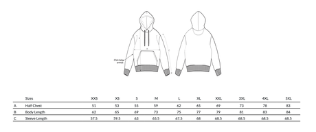 Größentabelle für Hoodies: Finde deine passende Größe von XS bis 5XL. Angaben zu Brustweite, Ärmellänge und Gesamtlänge helfen dir, den perfekten Sitz zu finden. Ideal für Damen und Herren – einfach ausmessen und die beste Größe wählen.