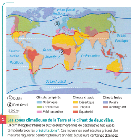 Carte de la répartition des climats terrestres