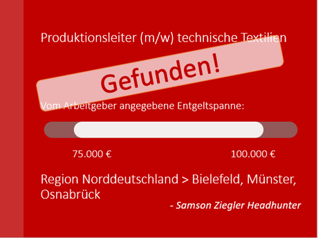 Produktionsleiter (m/w) technische Textilien - Jobs, Stellenanzeige, Personalberatung, Personalvermittlung