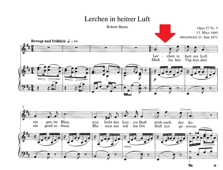 引用された歌曲「Lerchen in heitrer Luf 澄み切った空のひばり」